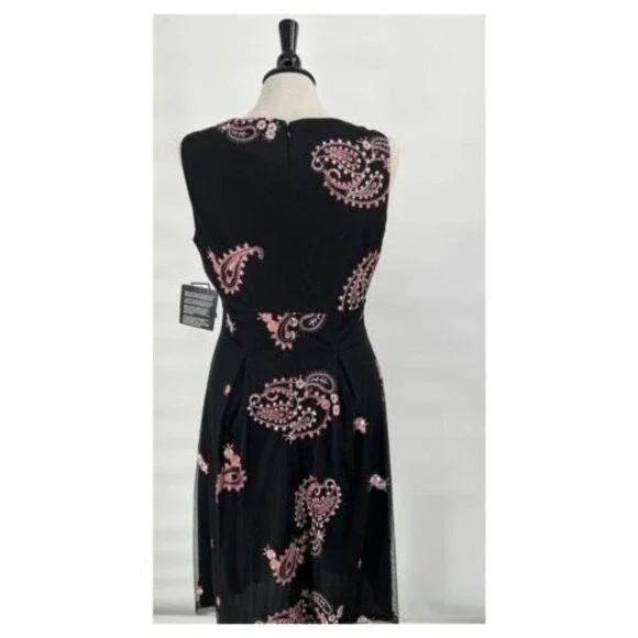 Nine West Dress  Black Floral Embroidered Paisley‎ Whimsigoth Fairy Witch Size 8 - Picture 7 of 10